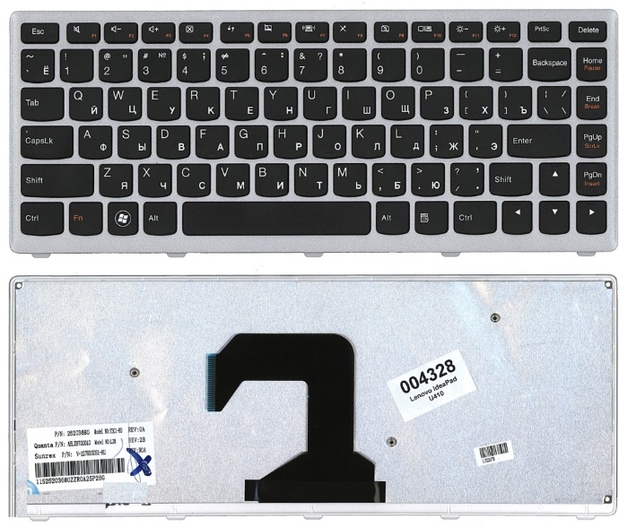 Клавиатура для Lenovo U410 черная с серебристой рамкой